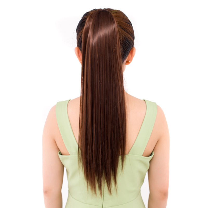 Lace-up Fashion Soft Wig Ponytail Realistic Matte Silk Long Straight Hair in Natural Black