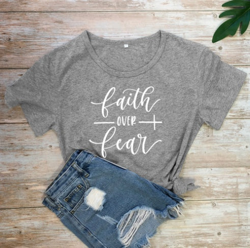 Faith Over Fear Christian T-shirt Religion Clothing for Women Shirt in Yellow