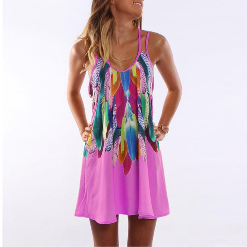 Women Fashion Boho Style Sexy Printed Plus Size Clothing Casual Summer Beach Femme Robe Vestidos Dress in Rose Red