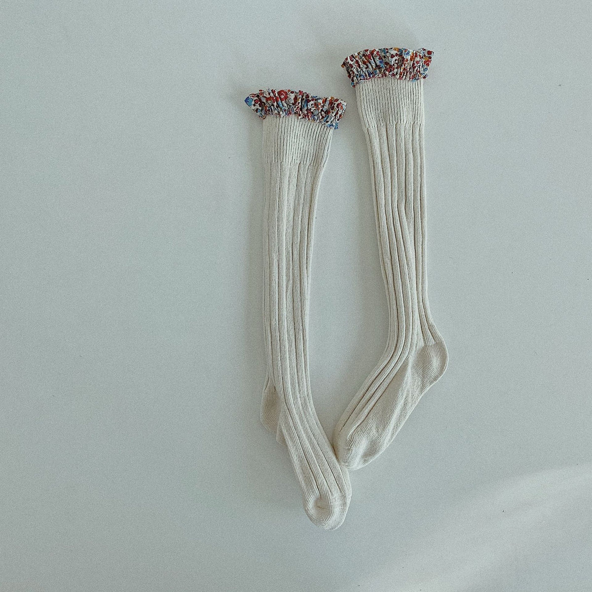 Double Needle Children's Socks, Middle Tube, Girls'' Trendy in Almond