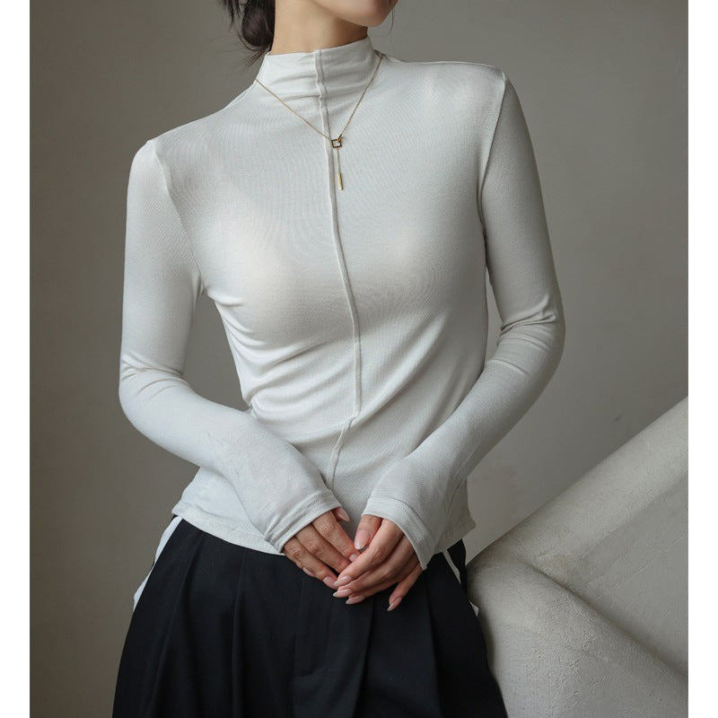 Base Clothing Autumn and Winter Modal Half Turtleneck Women in Fair Skin Colored