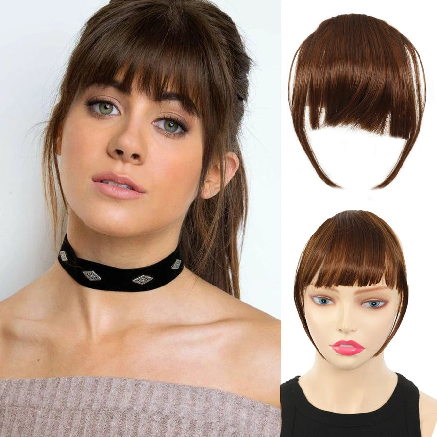 Long Curly Hair One Piece Bangs Wig Set in Light Brown