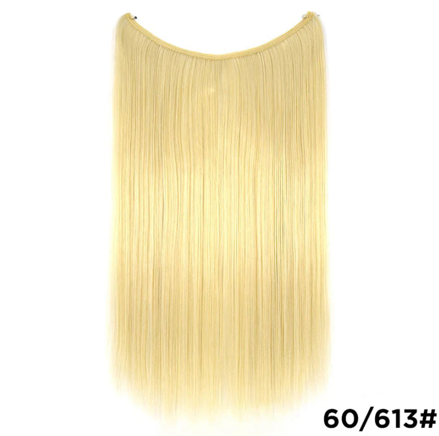 22 Inches Invisible Wire No Clips in Hair Extensions Secret Fish Line Hairpieces Silky Straight Synthetic in 6B Curly
