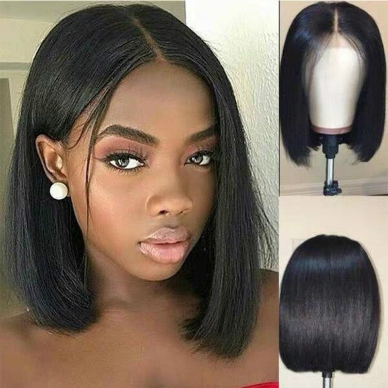 Wig Women Short Human Hair Wigs Bob Brazilian Black Remy in Black