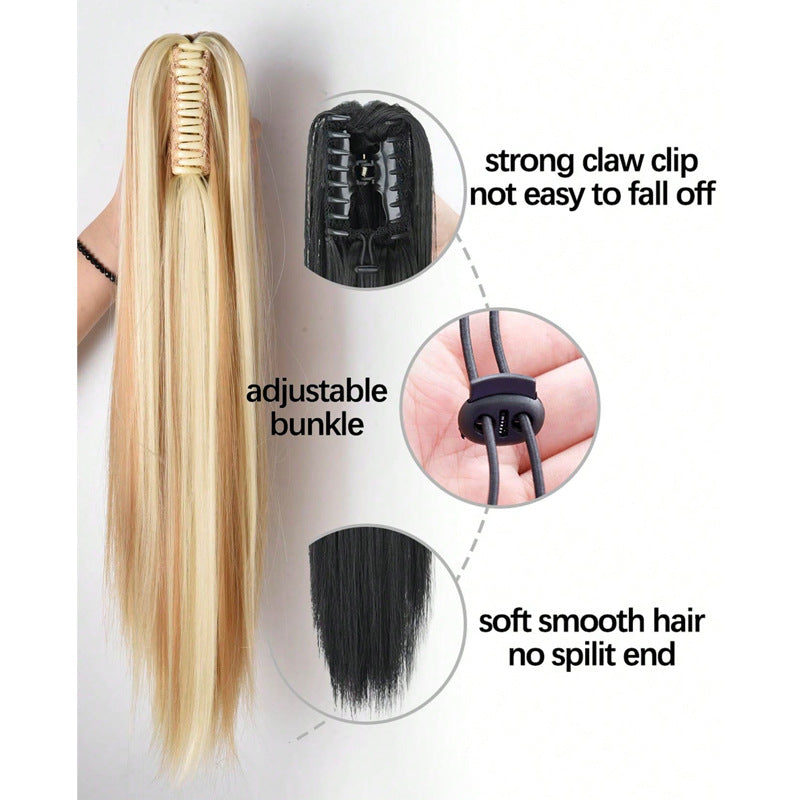 Women's Long Straight Ponytail Wig with Clip-in Medium-length in Natural Black