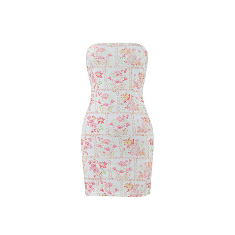 Sexy Women Clothing Tube Top Multi-color Printing Slim-fit Sheath Short Dress in Color Three