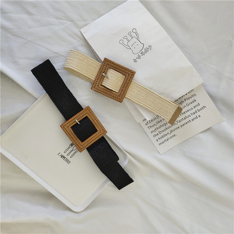 Woman Buckle Elastic Belt in Khaki