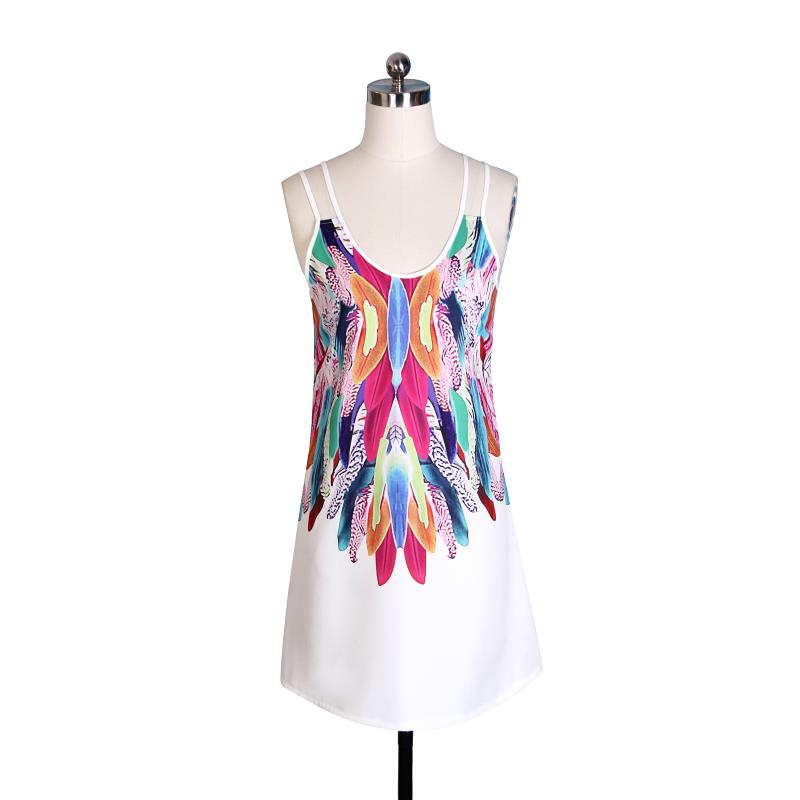 Women Fashion Boho Style Sexy Printed Plus Size Clothing Casual Summer Beach Femme Robe Vestidos Dress in White
