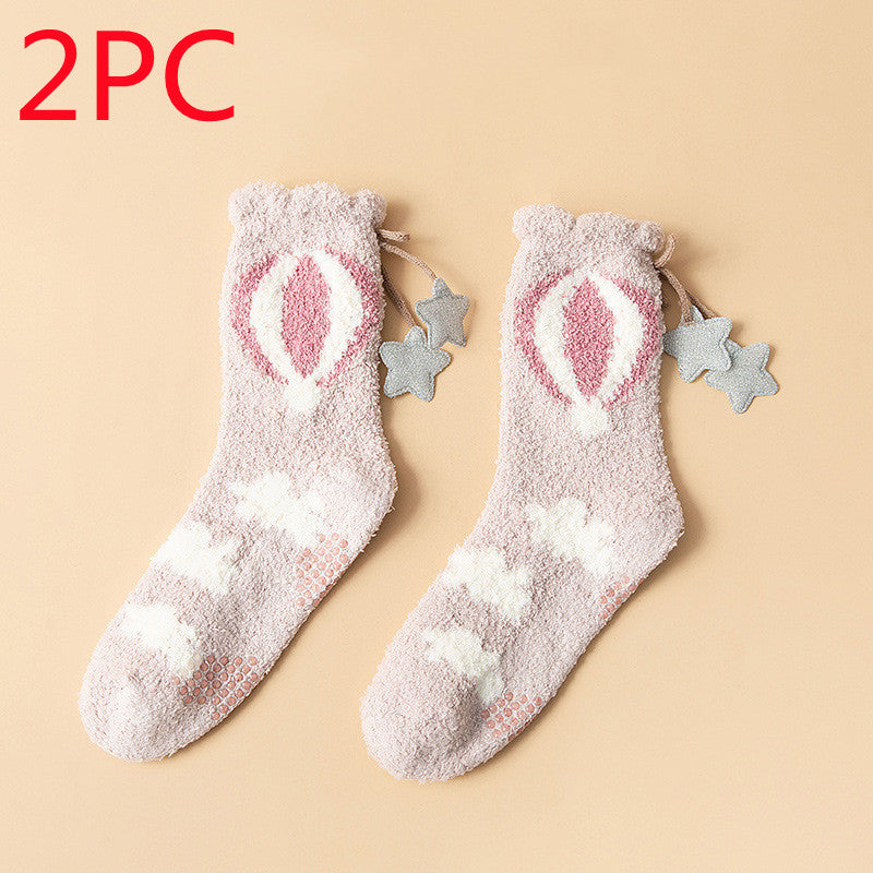 Winter Thick Women's Socks Japanese Sweet Girl Coral Fleece in Set A