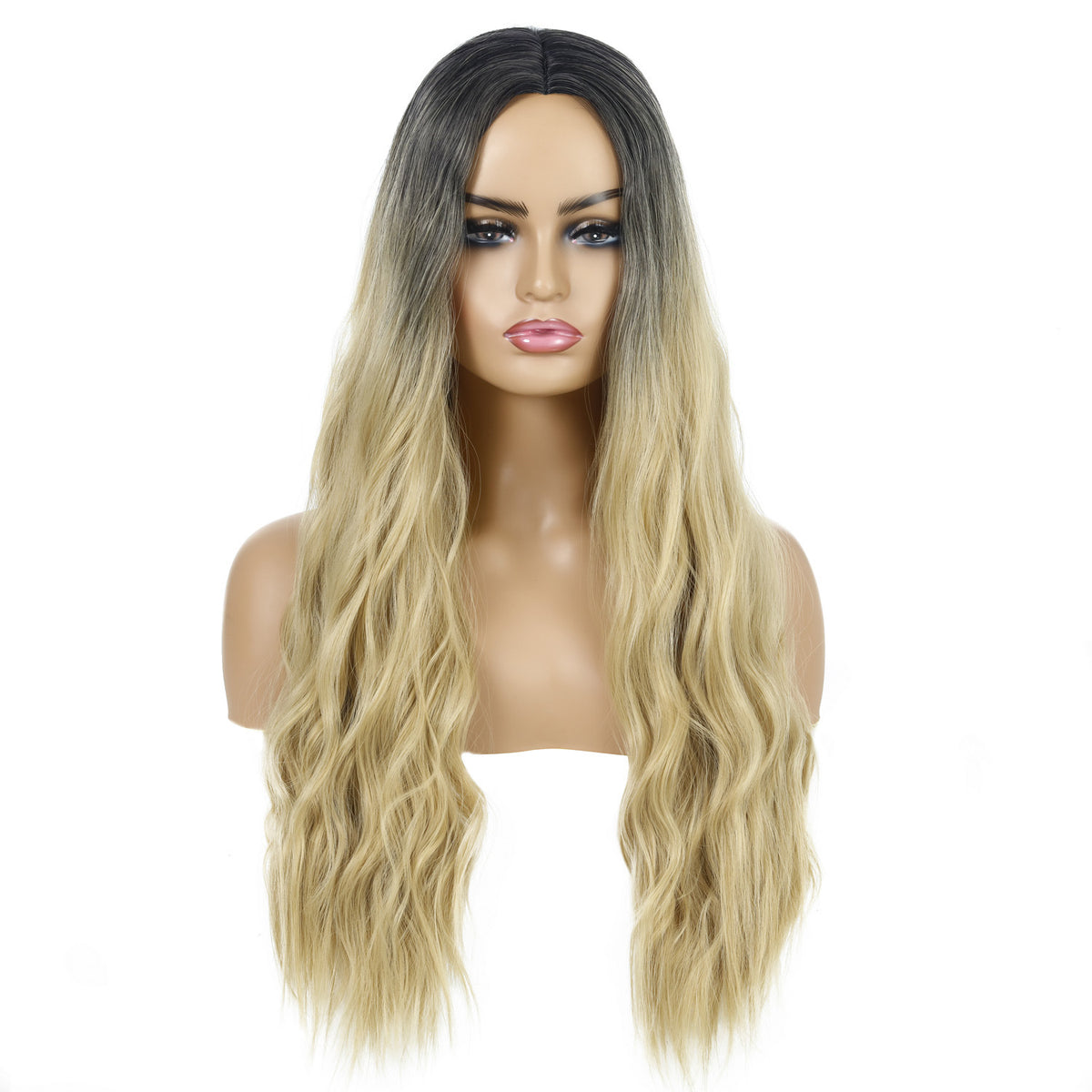 Female Wigs, Wavy Curly Hair, Ladies Wig Head in Gold