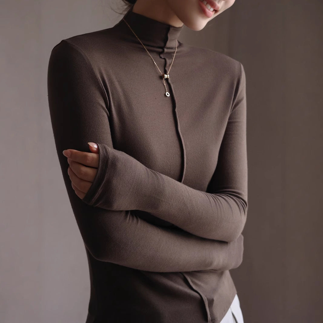 Base Clothing Autumn and Winter Modal Half Turtleneck Women in Fair Skin Colored