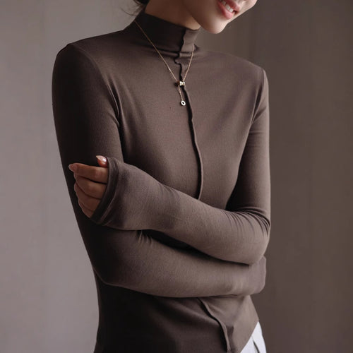 Base Clothing Autumn and Winter Modal Half Turtleneck Women in Fair Skin Colored