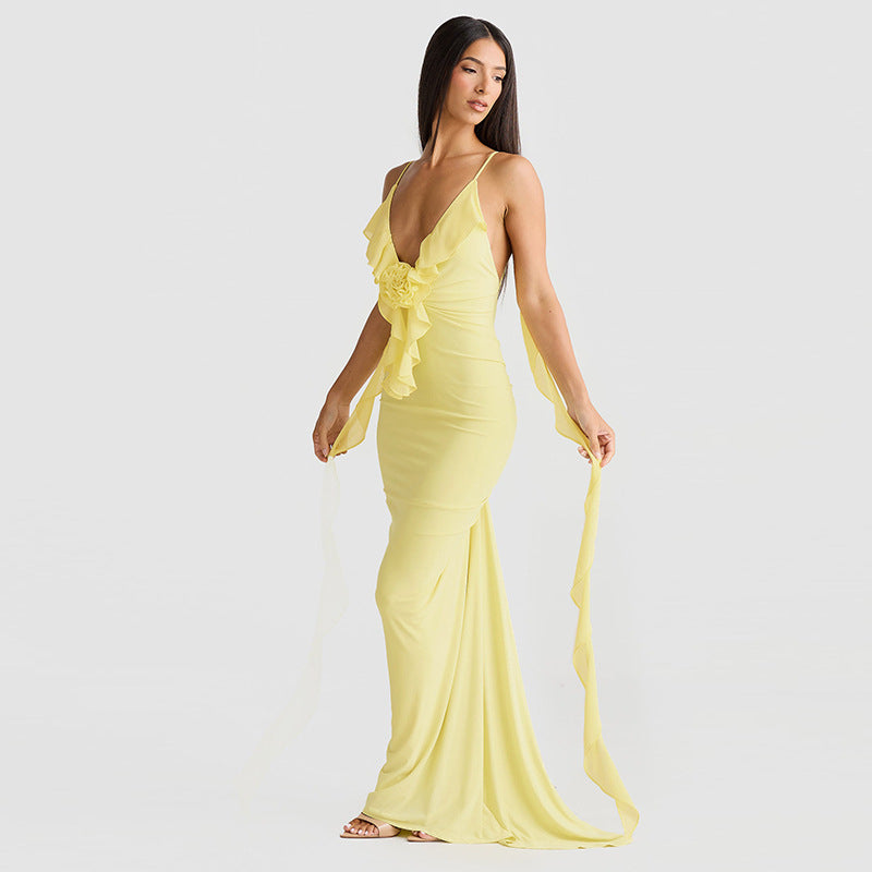 Women's Clothing Fashion Suspenders Dress Women in Yellow