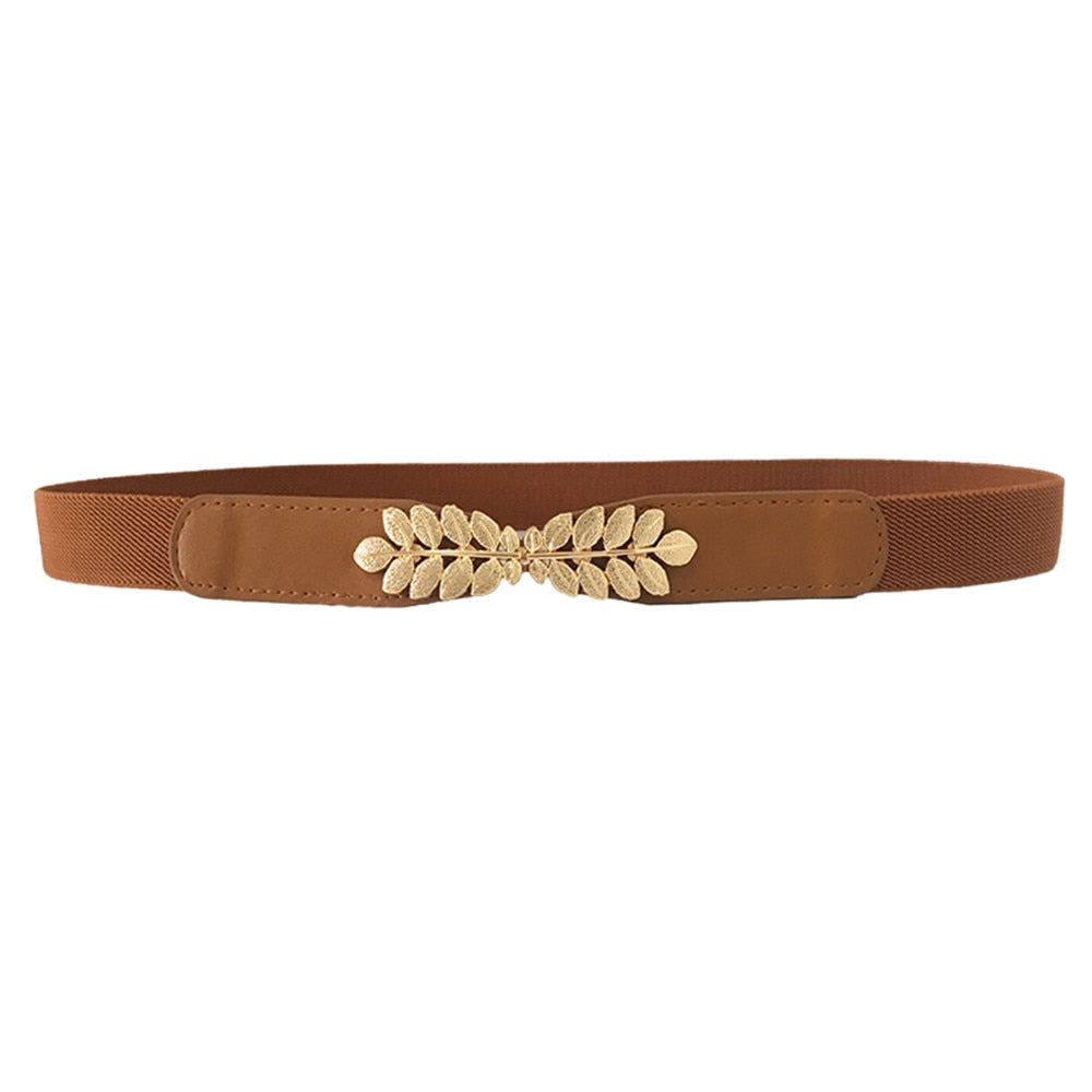 Leaf Elastic Fashion All Match Belt in Camel