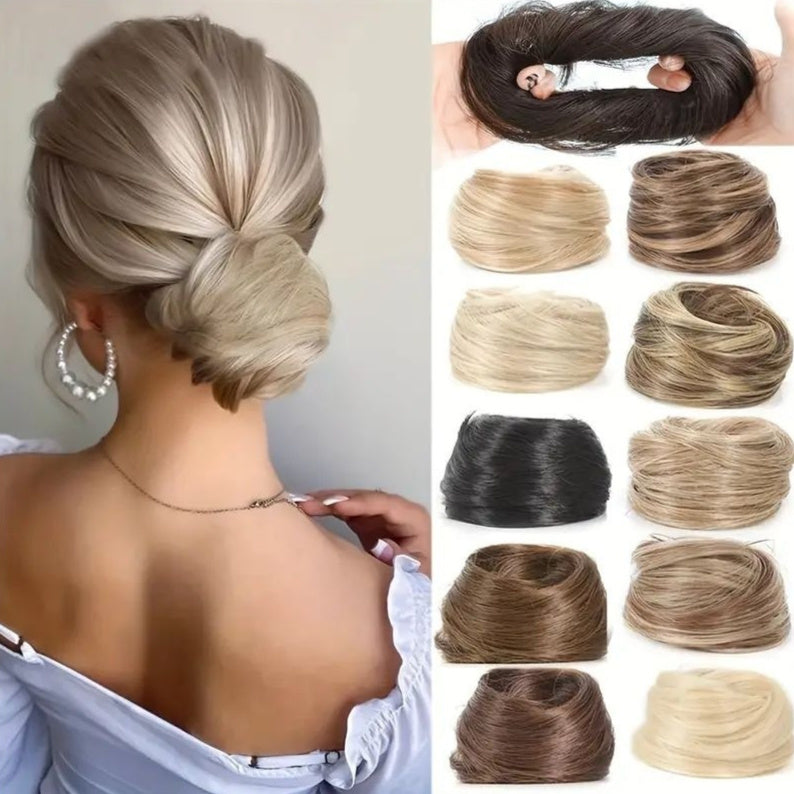 Female Hair Loop Simulation with Fluffy Wig and Rubber Band in 2 Natural Black
