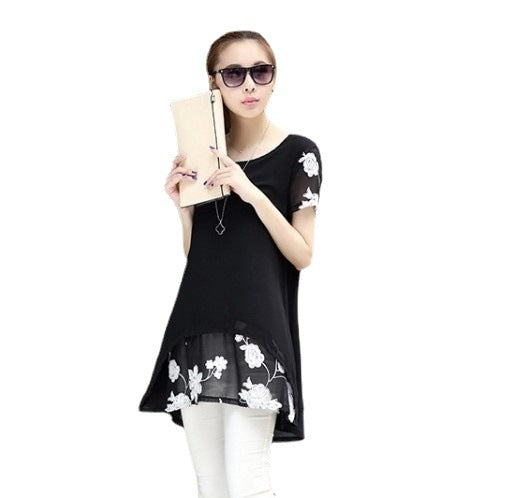 Summer Clothing New Short Sleeve Women's Embroidered Chiffon Shirt Plump Girls' Plus Size Women in White