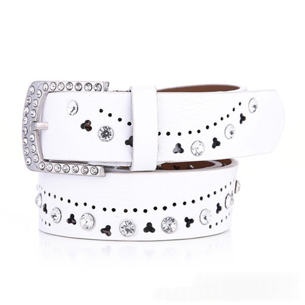 New Women's Belt A Rhinestone-embellished Fashionable Korean-style Hollowed-out Design in White
