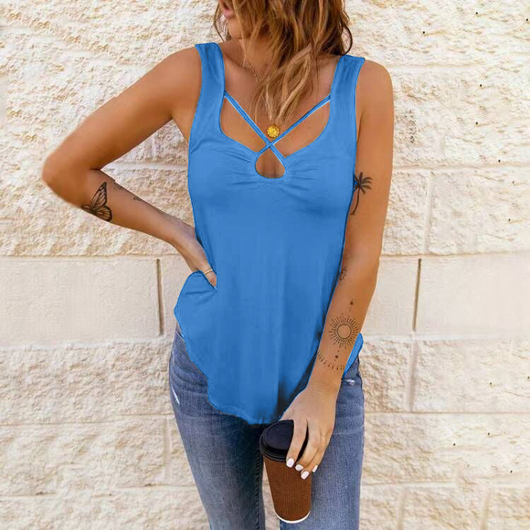 Women's Clothing Cross Solid Color Camisole Top Women in Black