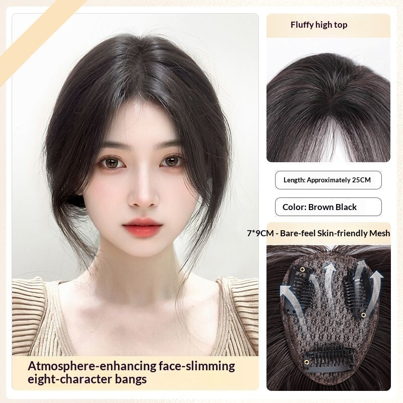 Lightweight Volumizing Faux Bangs and Hairpiece for a Fuller Look in Middle parted dark brown
