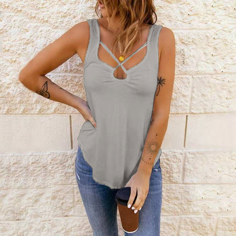 Women's Clothing Cross Solid Color Camisole Top Women in Black