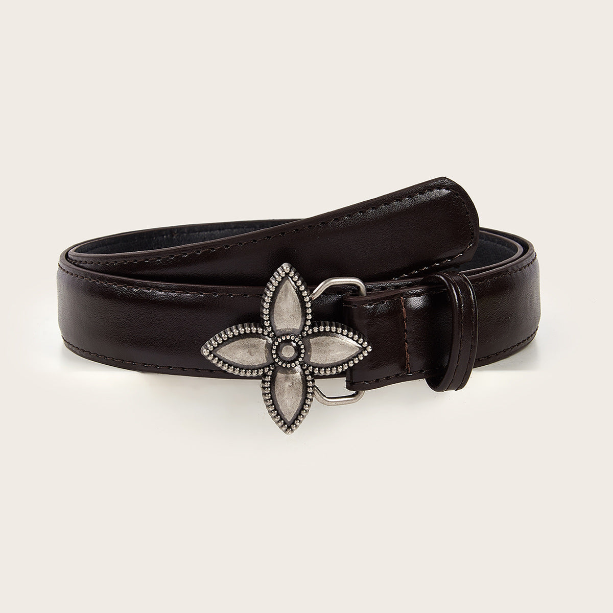 Metal Flower Snap Belt Simple Retro Women's in Coffee