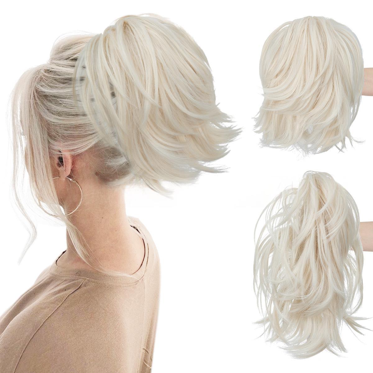 High-temperature Synthetic Hair Wig Clip-on Ponytail Women's Short Style Voluminous Small Curls in 8T16