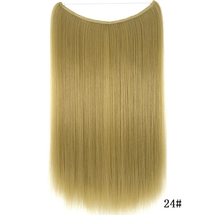 22 Inches Invisible Wire No Clips in Hair Extensions Secret Fish Line Hairpieces Silky Straight Synthetic in 130M Curly