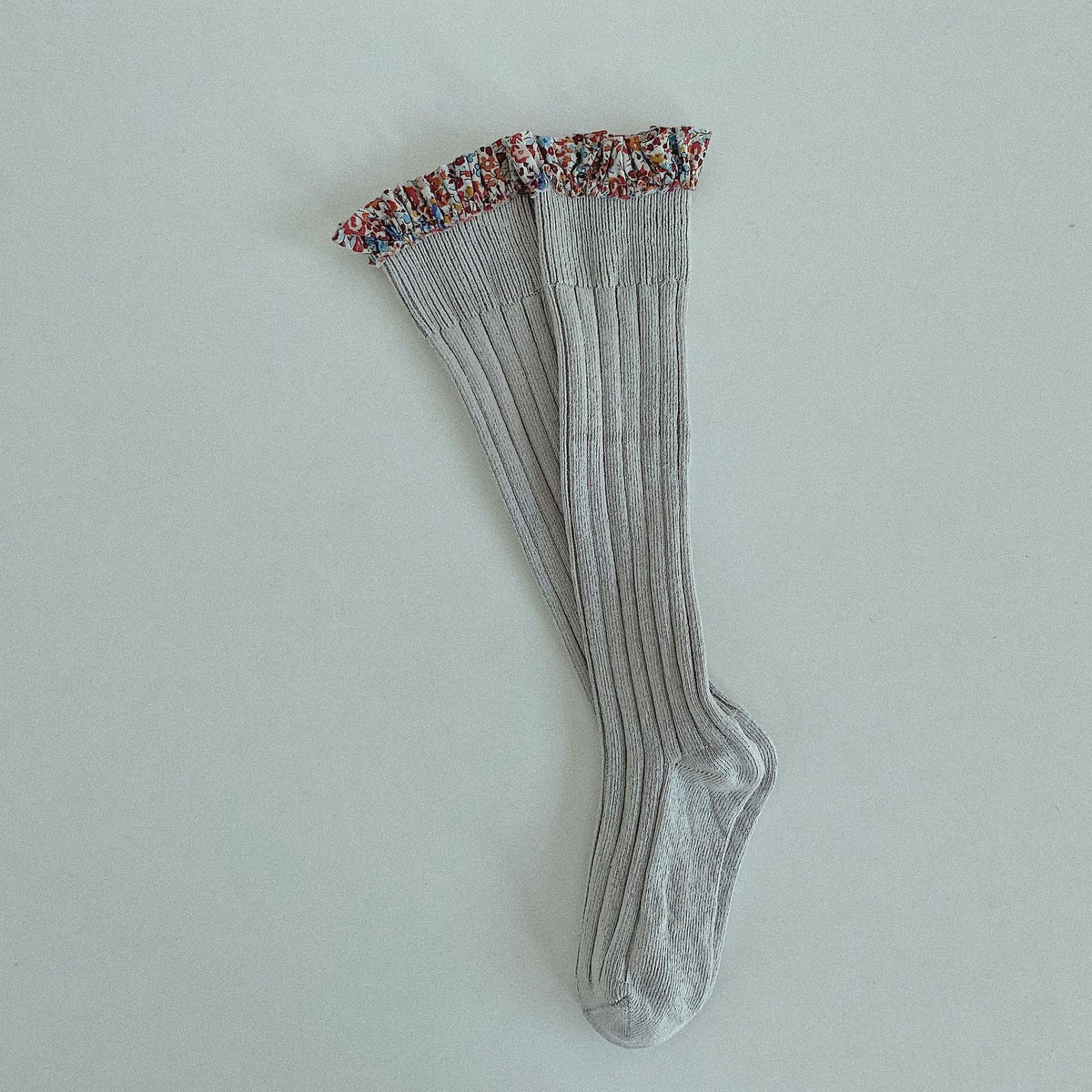 Double Needle Children's Socks, Middle Tube, Girls'' Trendy in Light grey