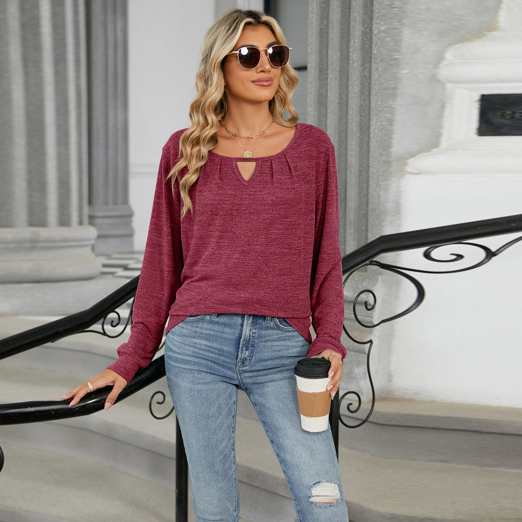 Solid Color Loose Long Sleeve T-shirt Fashion Casual Tops for Women Clothing in Green