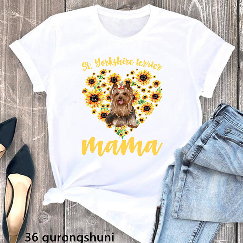 Summer Women's Clothing Schnauzer Dog Printed Wear Clothes T-shirt Women in Y70429