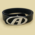 Sophisticated Metal Letter A Buckle Women's Simple Versatile Accessory FBlack Leather Belt in Black