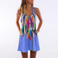 Women Fashion Boho Style Sexy Printed Plus Size Clothing Casual Summer Beach Femme Robe Vestidos Dress in Blue
