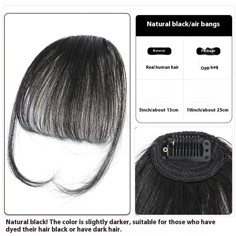 Women's Air Natural Forehead Invisible Seamless Hair-free Seam Full Real Bangs Wig Set in Air Wine Red