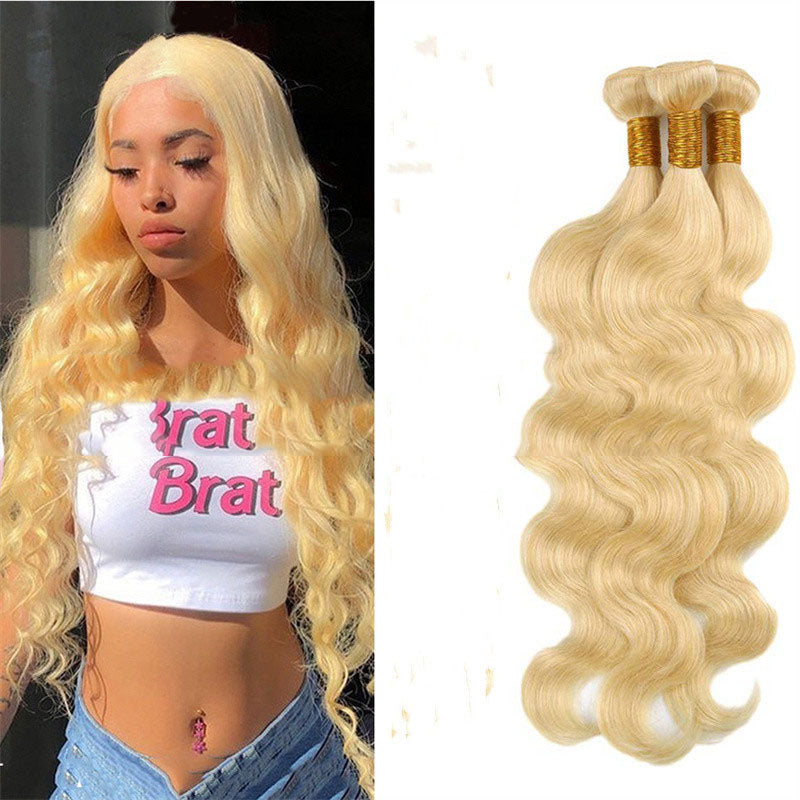 Simulated Human Hair Body Wave Curtain 613 Wig Snake Wavy High Temperature Silk in Light gold