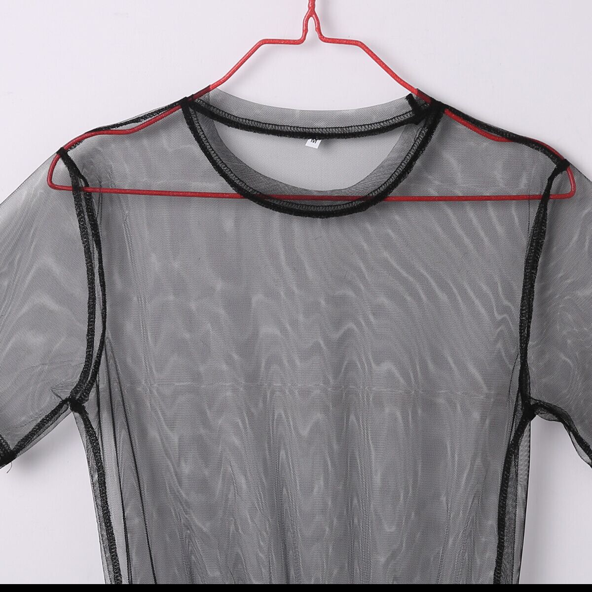 New Fashion Women Black Mesh Cover Up Sheer Short Sleeve Blouses Summer Long Casual Clothing Shirts in Black
