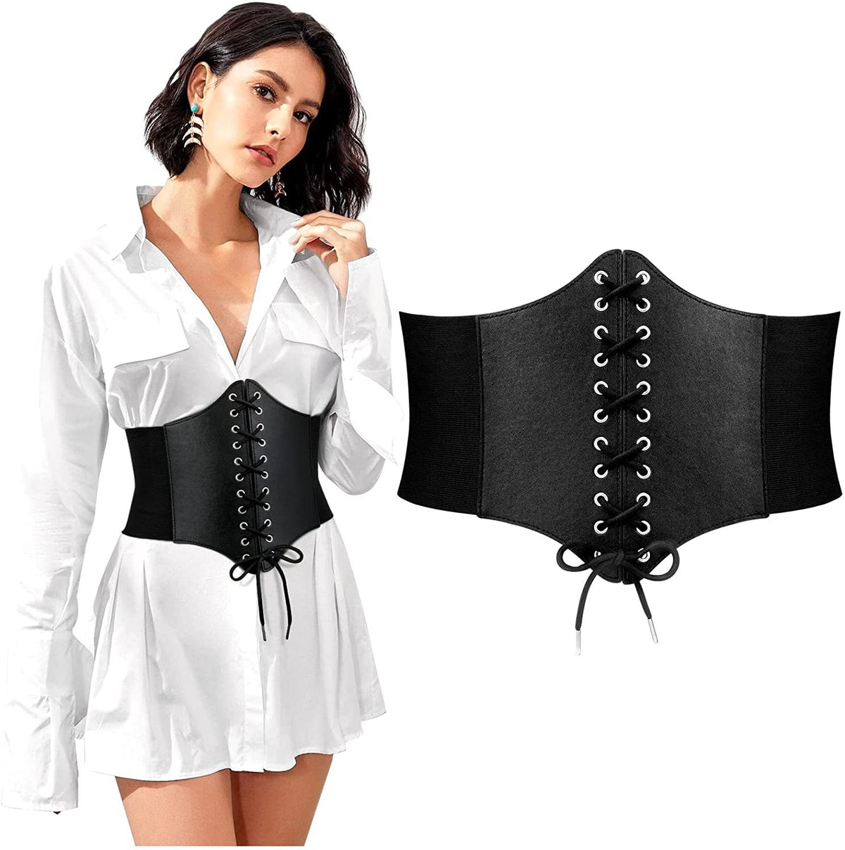 Fashion Women's Lace Loose Tight Waist in Black