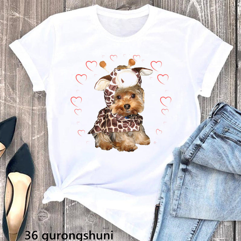 Summer Women's Clothing Schnauzer Dog Printed Wear Clothes T-shirt Women in Y70429
