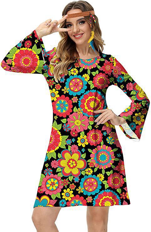 Vintage Hippie Clothing Print Women Dress in Vintage Skirt 4
