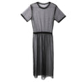 New Fashion Women Black Mesh Cover Up Sheer Short Sleeve Blouses Summer Long Casual Clothing Shirts in Black