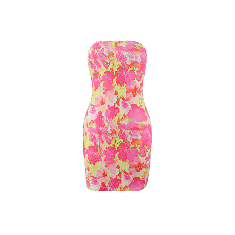Sexy Women Clothing Tube Top Multi-color Printing Slim-fit Sheath Short Dress in Color 2