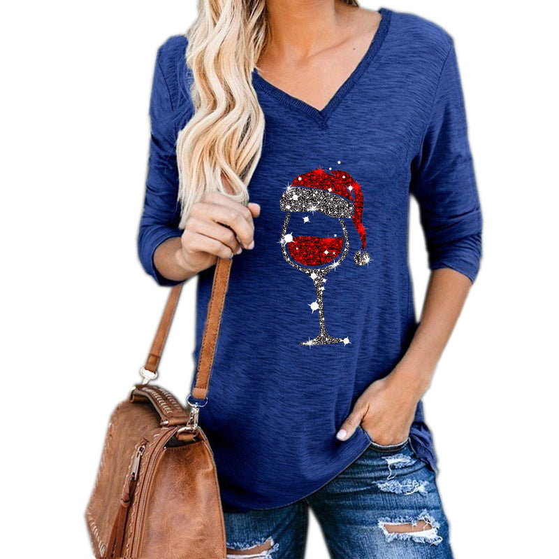 Christmas Wine Glass Print Plus Size Women Clothing in Green