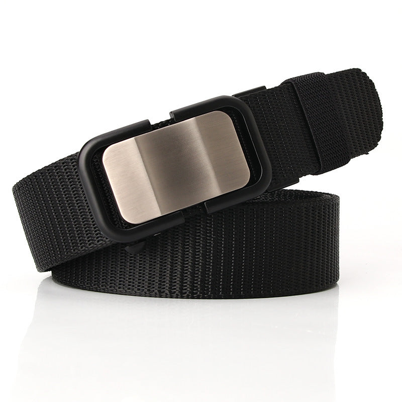 New Nylon Waistband Toothless Automatic Buckle Men's Leather Belt Casual All-match Trouser Neutral and Women's Youth Fashion Wear in Blue