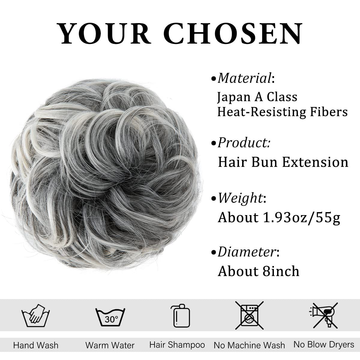 High-temperature Silk Hair Tie Women's Bun Elastic Hairband Voluminous Natural Curls in 1B