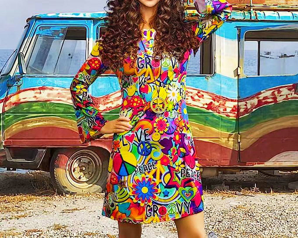 Vintage Hippie Clothing Print Women Dress in Vintage Skirt 2