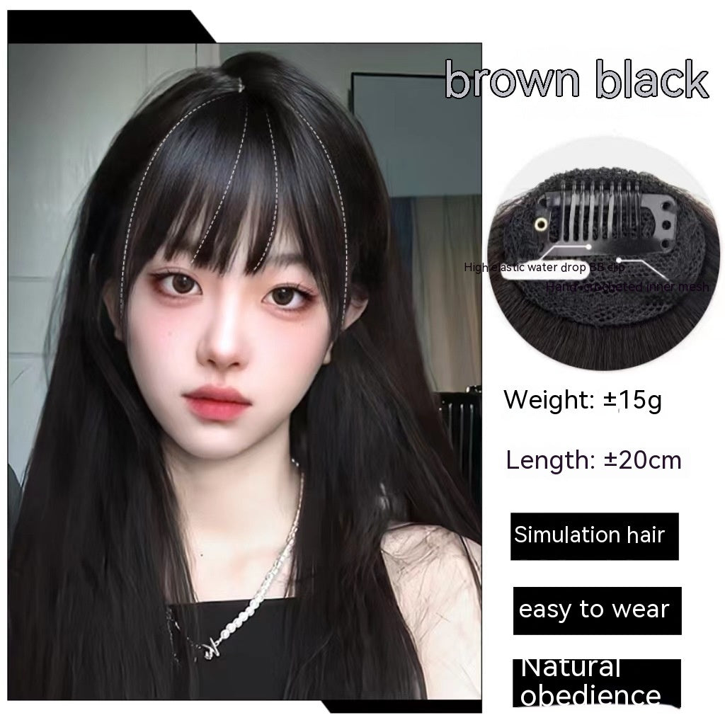 Natural Forehead Artificial Hair Straight Bangs Wig Set Seamless Invisible