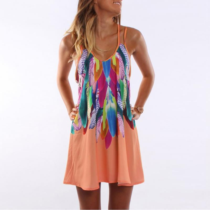 Women Fashion Boho Style Sexy Printed Plus Size Clothing Casual Summer Beach Femme Robe Vestidos Dress in Yellow