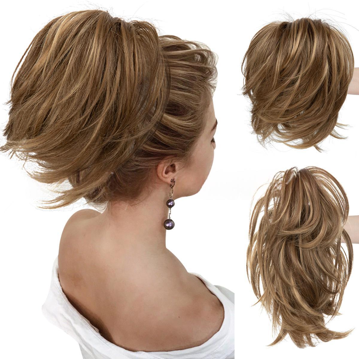 High-temperature Synthetic Hair Wig Clip-on Ponytail Women's Short Style Voluminous Small Curls in 16H613