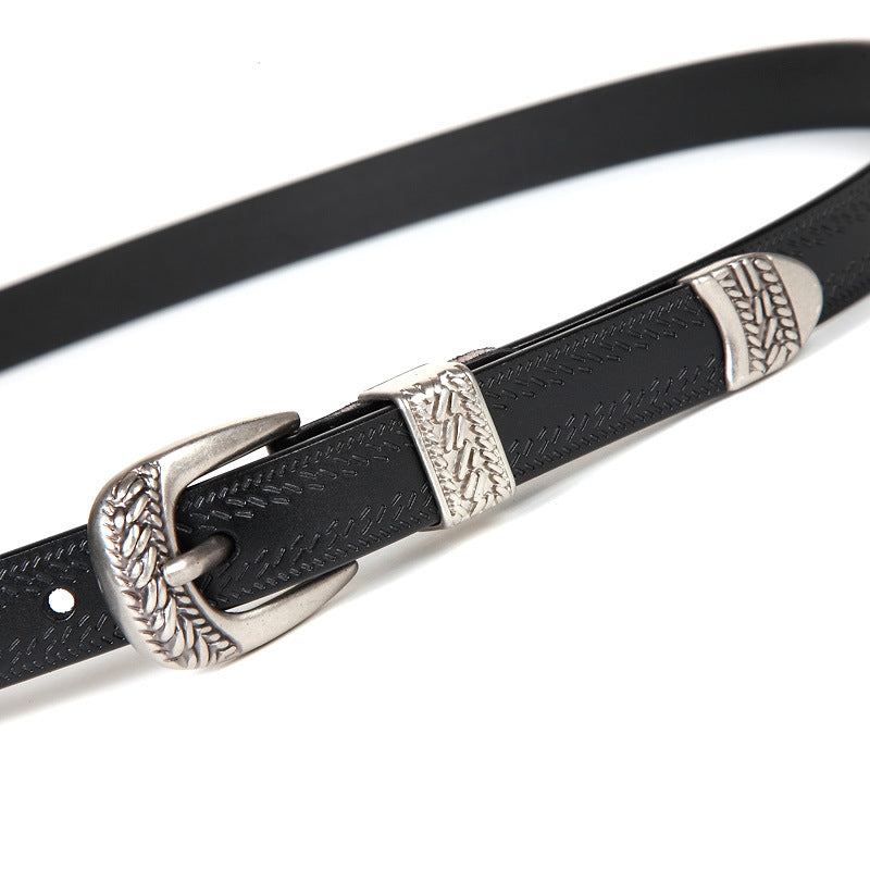 Women's Fall Winter Fashion Matching Jeans Casual Pin Buckle Temperament Belt in White
