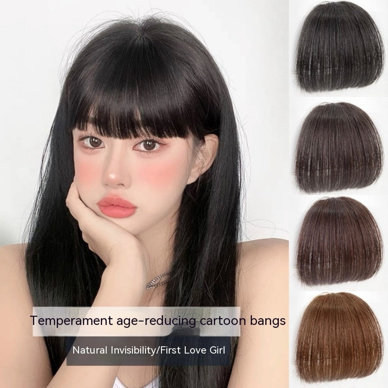 Natural Forehead Artificial Hair Straight Bangs Wig Set Seamless Invisible in Without Temples Brown Black