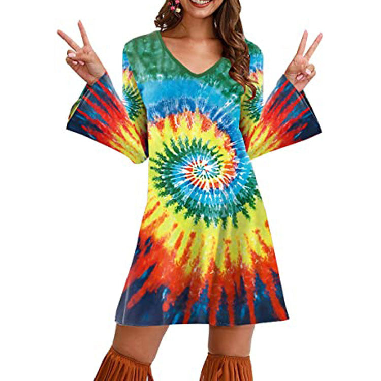 Hippie Clothing Print Dress Women in Pink